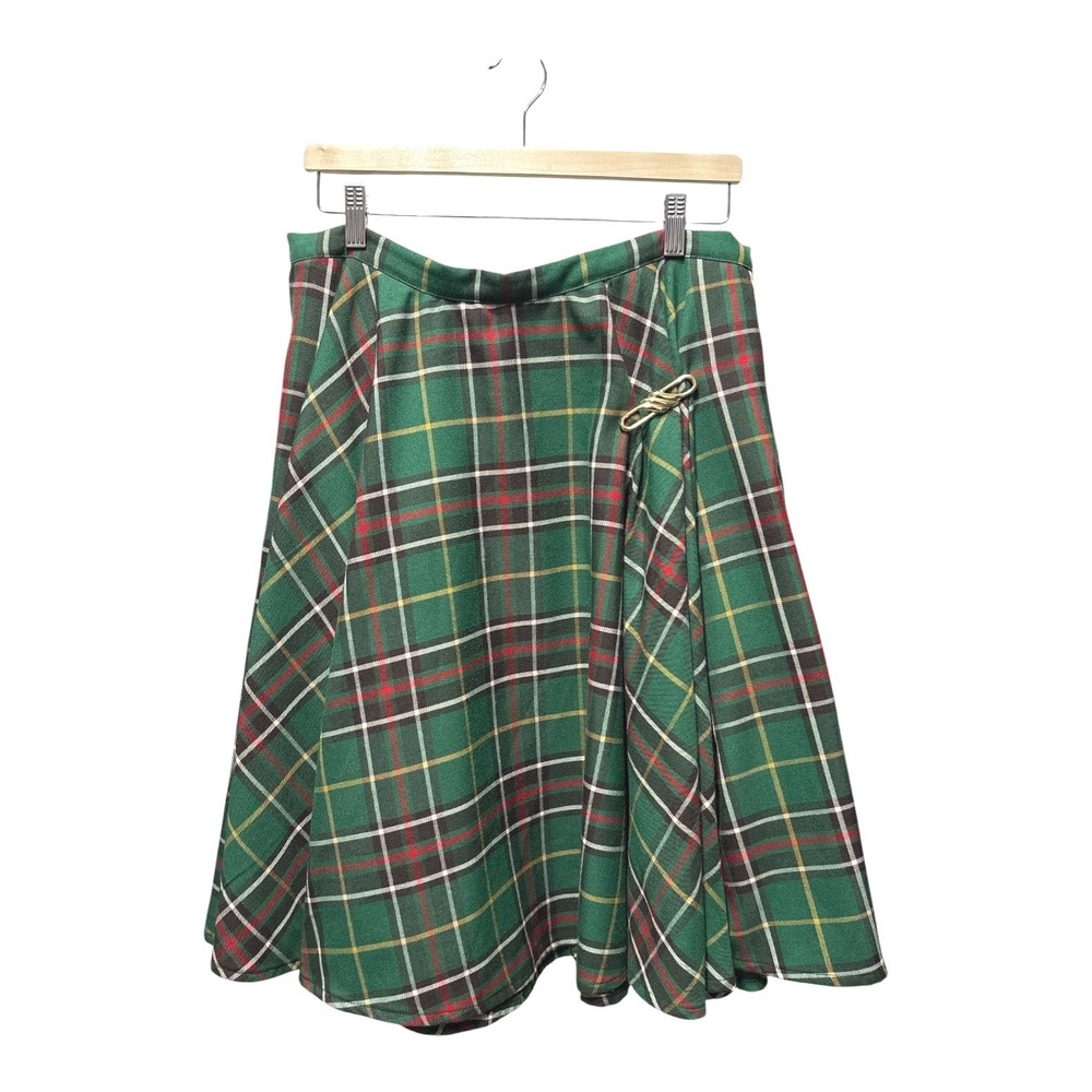 Handmade Newfoundland Tartan Plaid Skirt Green Red Gold Kilt Pin Midi Large XL